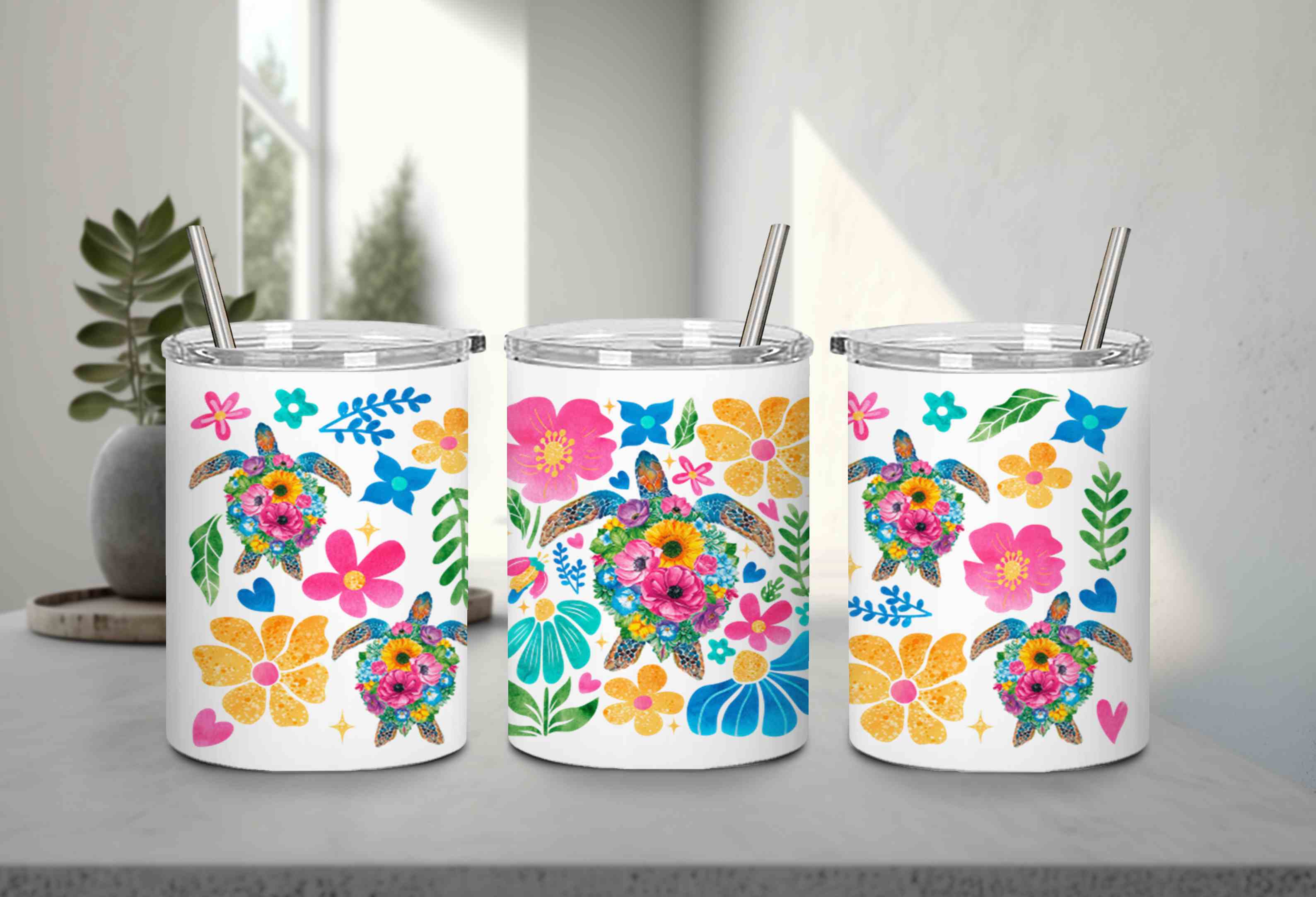 Boho Floral Sea Turtle-10660